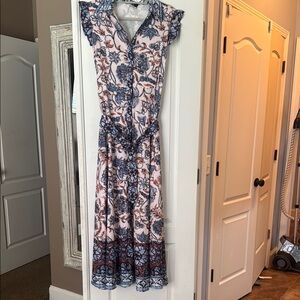 Dalia Blue and Pink Casual Maxi Dress with Flutter Cap Sleeves